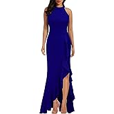 WOOSEA Women's High Neck Split Bodycon Mermaid Evening Cocktail Long Dress