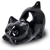 WHAL&YUNE Black Obsidian Cat 1PC, Crystal Cat Figurine, Natural Gemstone Lying Cat Ornament Hand Carved Cat Statue Cat for Cat Lovers, Gift 1.5"