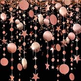 Rose Gold Party Decoration Rose Gold Star Circle Dot Hanging Garland Hanging Streamer Decorations Glitter Star Bunting Banner
