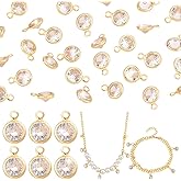 PH PandaHall 30pcs 18K Gold Plated Cubic Zirconia Charms, Golden Round Crystal Charms for DIY Crafts