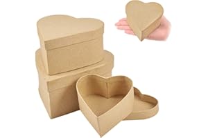 WANDIC Mini Paper Mache Boxes, 3Pcs Small, Palm-Sized Heart-Shaped Kraft Paper Mache Box Heart Boxes for Jewelry Saving Accessories Valentine's Day Gifts