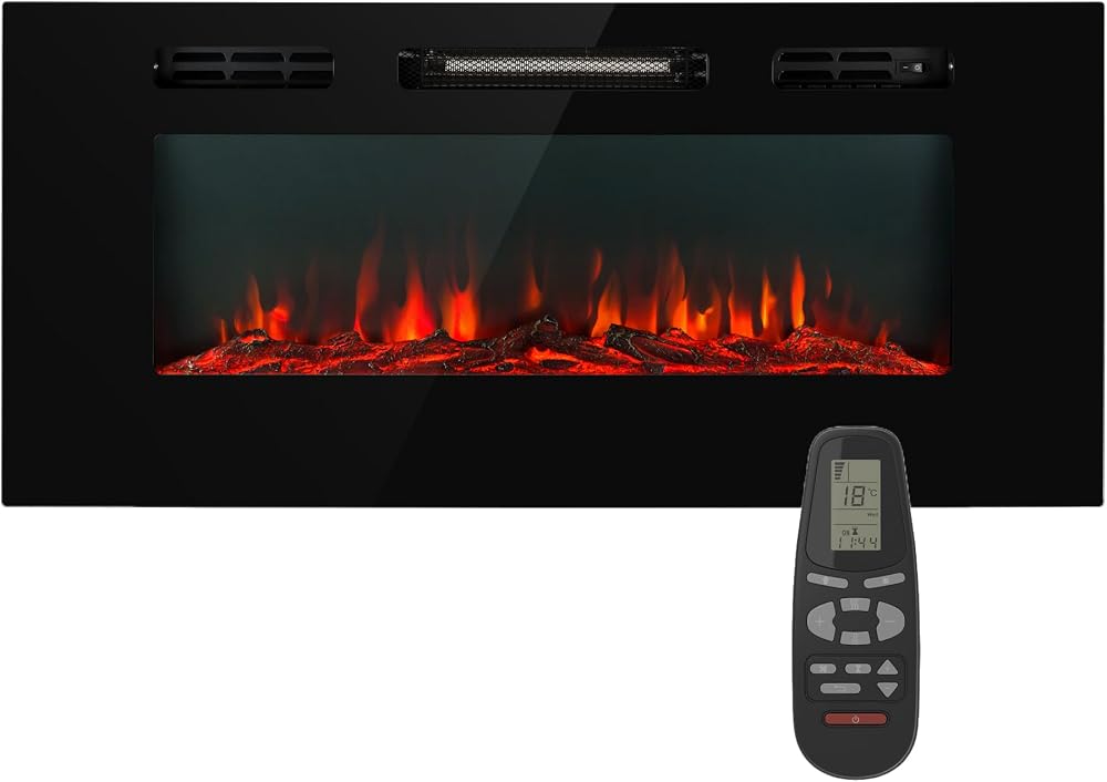Klarstein Electric Fireplace 1800W Wall Mount LED Flame Effect Thermostat Timer