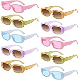 Geopty 10 Pack Neon/Black Rectangle Sunglasses Bulk for Women Men Retro Trendy Small Rectangle Glasses Party Favors