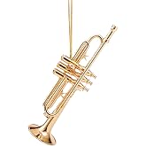 LQDSHGLK 4.72" Brass String Miniature Trumpet Hanging Ornament Mini Musical Instrument Replica Christmas Tree Display Ornament Holiday Home Decoration Model Music Birthday Gifts (4.72" Trumpet)