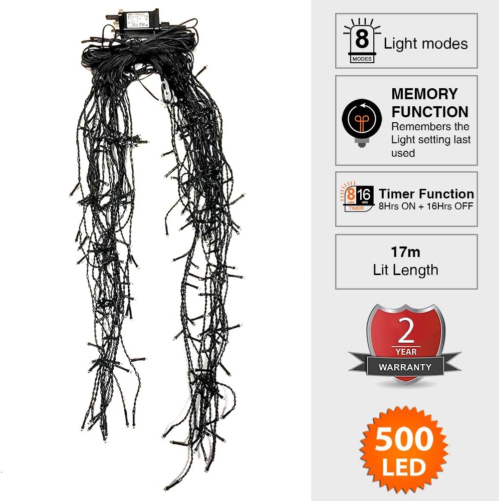 ANSIO® Outdoor Christmas Lights 500 LED 17.4m/56ft Icicle Lights Outdoor & Indoor Cool White Decorations String Fairy Outside Lights with Timer for Xmas Garden Bedroom Party - Image 4