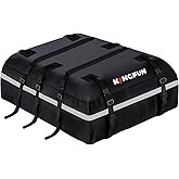 Kingfun Car Rooftop Cargo Carrier – Waterproof 20 Cubic Feet Car Roof Bag Fit All Vehicles with/Without Roof Racks, Includes Anti-Slip Mat, 8 Reinforced Straps & 6 Door Hooks, Luggage Locks(Black)