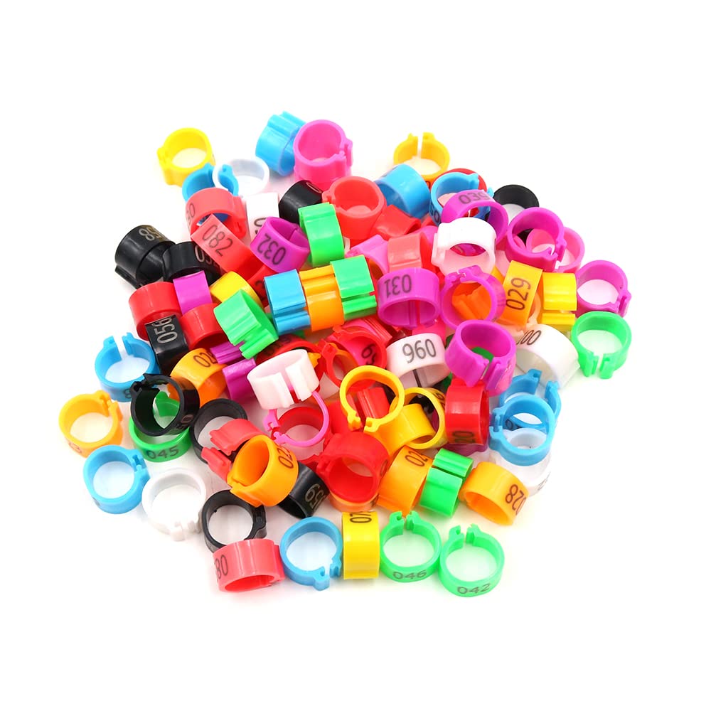 ANCLLO 100 Pcs 10mm Consecutive Numbers Identification Ring Bird Leg Bands Plastic Multicolored on Leg Rings for Chick Bantam Finch ​Pigeons Parrots Opening Identify Leg Cuff Rings