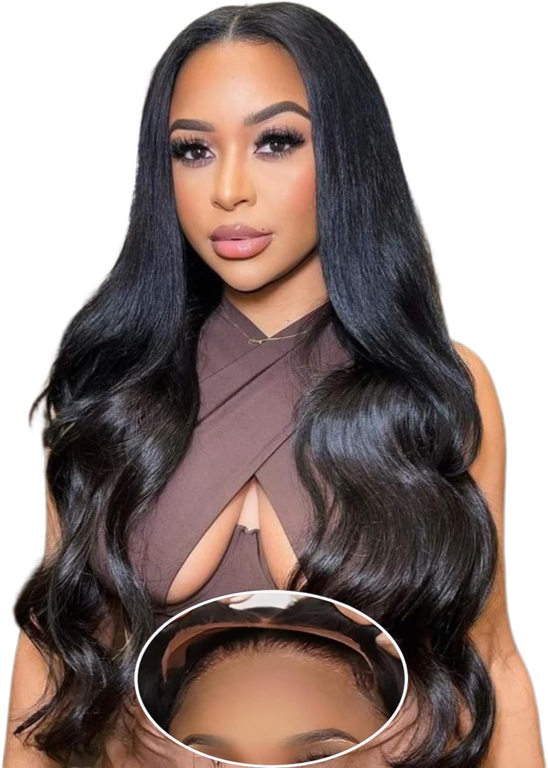 Wear and Go Human Hair Glueless Wig 4x4 Pre Cut Lace Front Body Wave Brazilian Natural Hairline Pre Plucked Natural Color 180% Density 14 inches — image 1