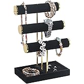 KunGe Bracelet Holder, 3 Tier Bracelet Display Holder, Detachable Velvet Jewelry Holder Organizer for Necklace, Watches, Bangle, Scrunchie (Black，3 Tier)