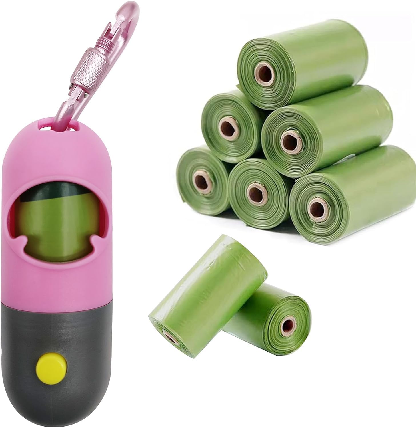 SHAOUMAN Doggy Bag Holder with Built-in LED Flashlight and Leash Clasp Pet Waste Bags Dispenser with 15 Poo Trash Bags for Used Bags with D-Ring Metal Carabiner Clip(1 Holder 135 Bags, Pink)