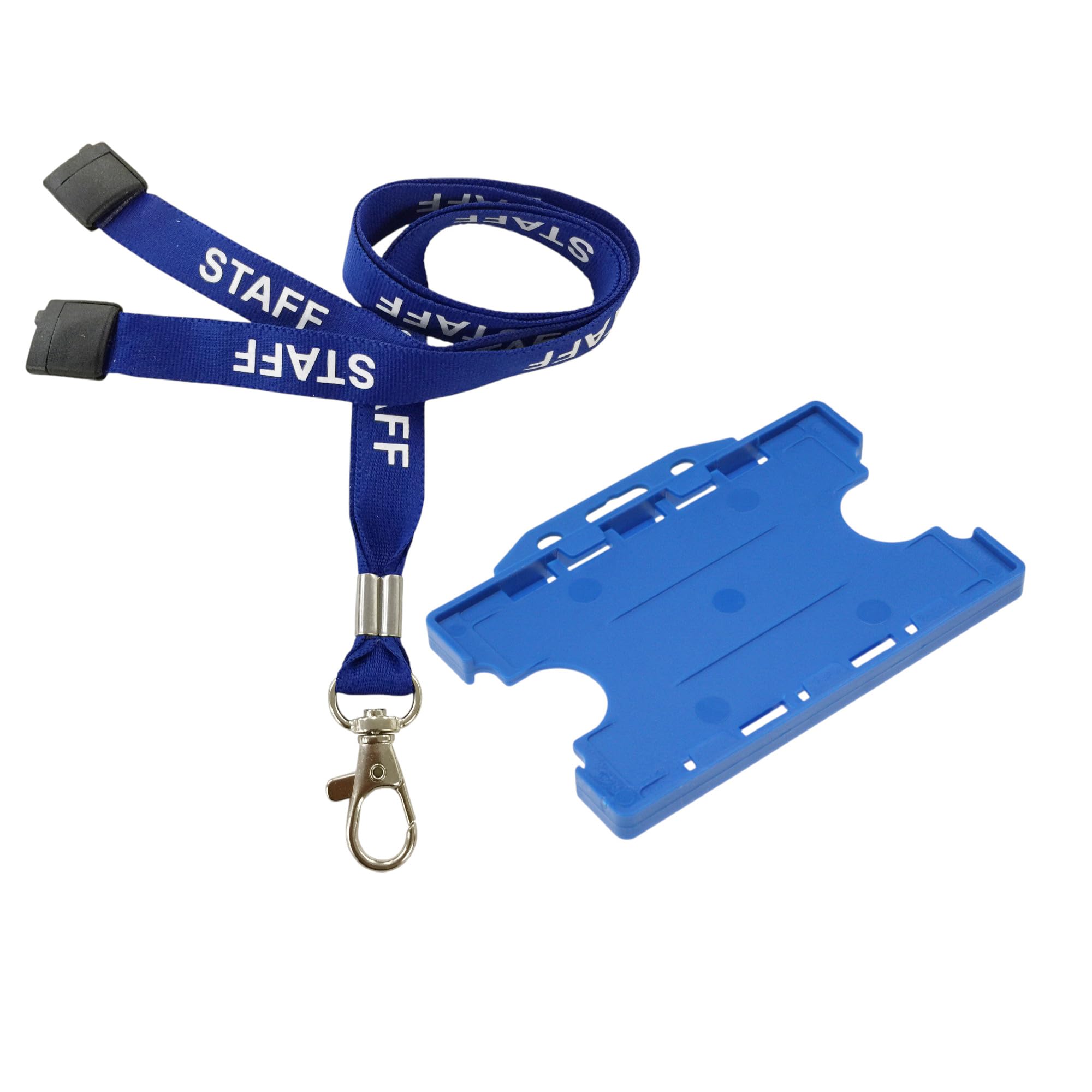 Customcard ltd® Printed Staff Safety Neck Lanyard Metal Clip with Double Sided ID Card Holder Blue
