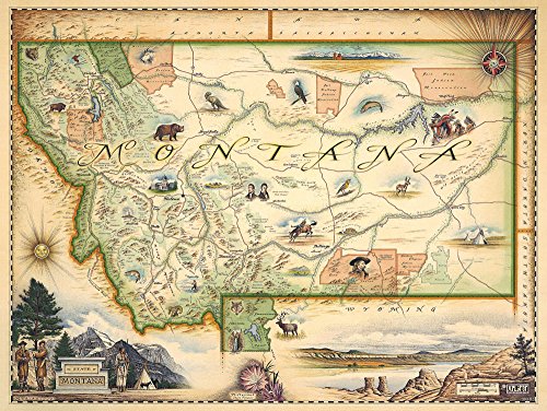 Xplorer Maps Montana State Map - Map Art, Lithographic Print - Hand-Drawn Art in Antique Style