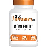 BulkSupplements.com Noni Extract Capsules - Noni Fruit 500mg, Superfood Supplement, Noni Fruit Supplement - Gluten Free, 1 Capsule per Serving, 240 Veg Capsules (Pack of 1)