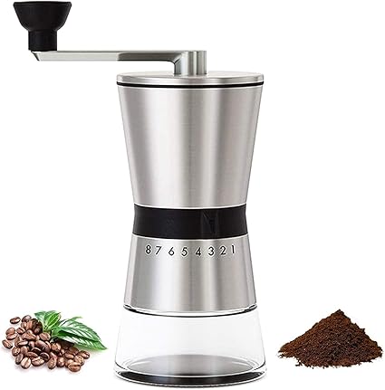 Amazon コーヒーミル 手動式 コーヒーグラインダー ステンレス臼 コーヒー豆挽き 珈琲ミル 8度調節機可能 ステンレスミル ミル アウトドア キャンプ 出張 旅行持ちやすい Atrna 手挽きコーヒーミル