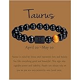 VLINRAS Zodiac Bracelet for Men Women, 8mm 10mm Natural Black Onyx Stone Star Sign Constellation Horoscope Bracelet Gifts