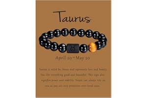 VLINRAS Zodiac Bracelet for Men Women, 8mm 10mm Natural Black Onyx Stone Star Sign Constellation Horoscope Bracelet Gifts