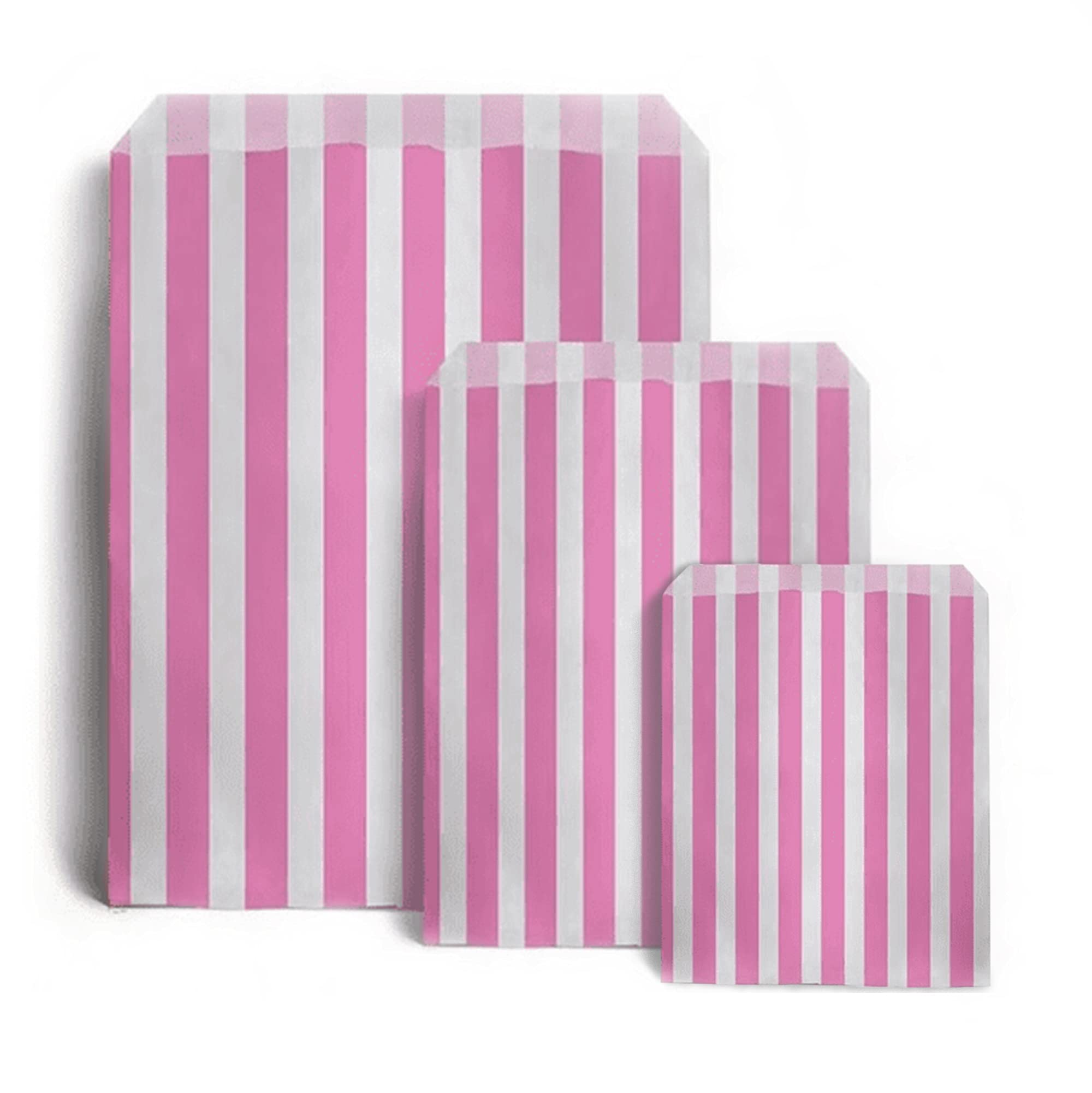 Sabco - 100 Pink Sweet Candy Striped Paper Bags 7 x 9" for Confectionary Party Favour Pick n Mix Wedding Sweets Gift Bag (100, 7 x 9")