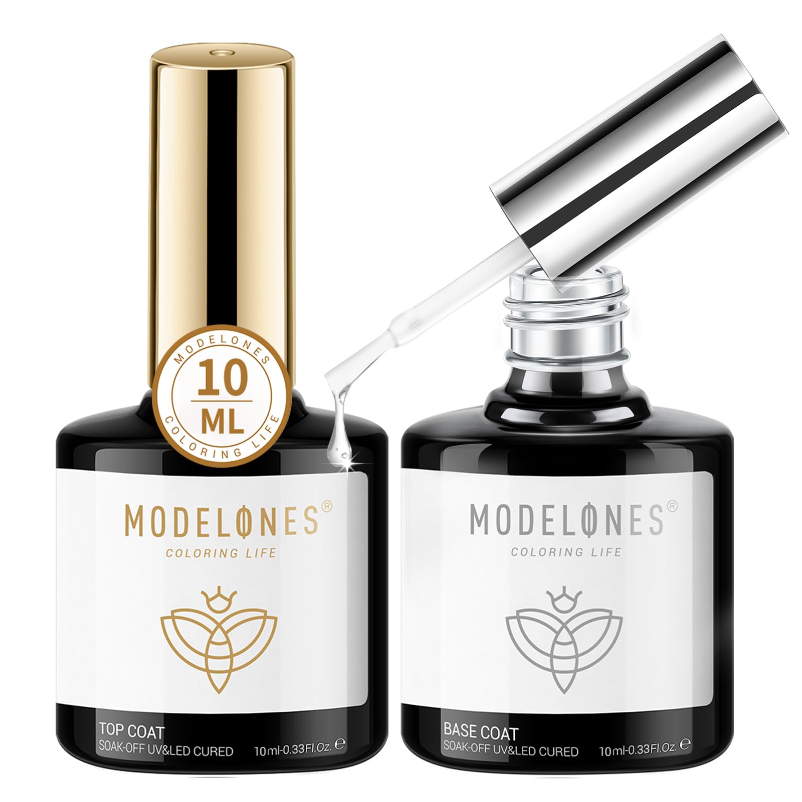 Modelones ジェルネイル トップコート ベースコート 10ml 2本セット ノンワイプ 拭き取り不要 大容量 速乾 ジェルネイル用 UV/LED対応 カラージェルネイル商品画像