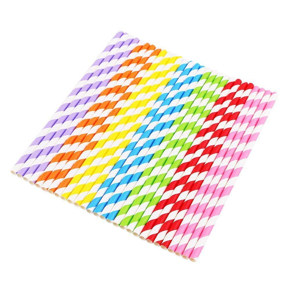 Vicloon 175pcs Paper Straws, Color Decoration Drinking Straws for Birthday, Wedding, Christmas, Celebration Party Favor Supplies, 7 Colors Rainbow