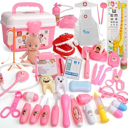 FidgetGear Play House Childrens Doctor Toy Set Simulation Medical Tool Kit Gift 39 Piece Set red