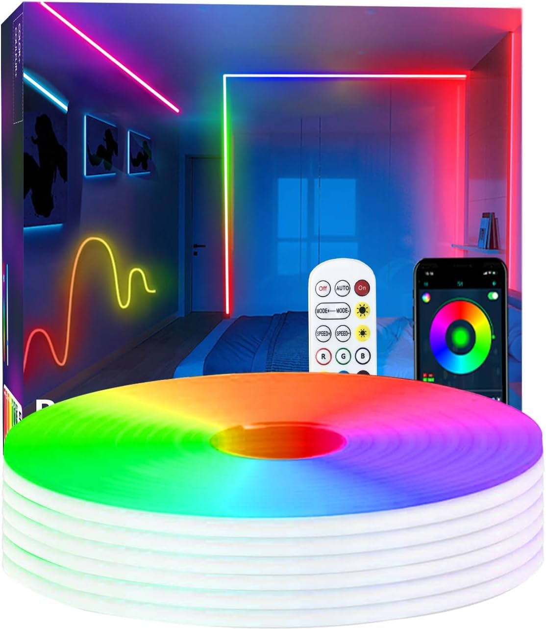 httpsmp 50FT Neon Rope Lights,RGB+IC Flexible Led Rope Lights Control ...