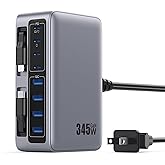 345W USB C Charger Block with 2 Built-in Retractable Cables,10-in-1 GaN IV USB C Charging Station,PD 65W Laptop Charger Power Adapter for MacBook Pro/Air,DELL,iPhone17/16/15/14,Galaxy S24,Android etc