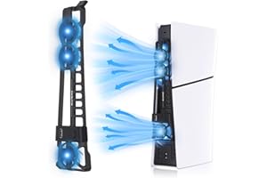 ELUTENG Cooling Fan for PS5 Slim Console Quiet Cooler Fan for PS5 Slim Disc and Digital Editions with 3 Adjustable Speeds Auto on off Cooling Accessories for PS5 Slim with LED Light and USB 2.0 Port