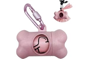 YUCHIYA Dog Poop Pickup Bags Holder Dispenser with 1 Roll Random Color Leak-proof Scented Doggy Waste Bags and Carabiner with Safety Lock Plus Hook and Loop Fastener Never Loose on Leash Lead Again (Pink)