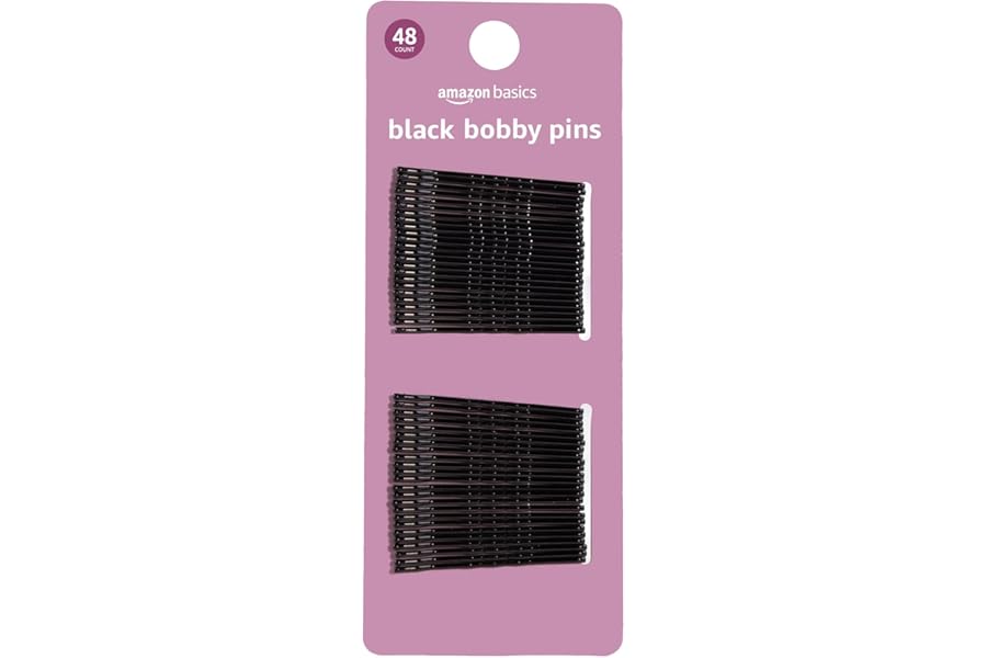 Amazon Basics No Slip Bobby Pins, 48 count, Black High, Gloss Bobby Pins for Pain Free, Comfortable, All-Day Styling and UpDos. For All Hair Types