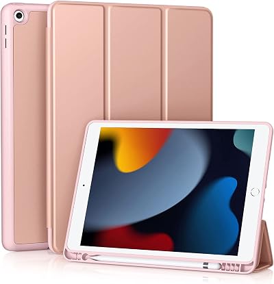 Vobafe iPad 9th 8th 7th Gen Case 10.2 Inch TPU Back Pencil Holder RoseGold