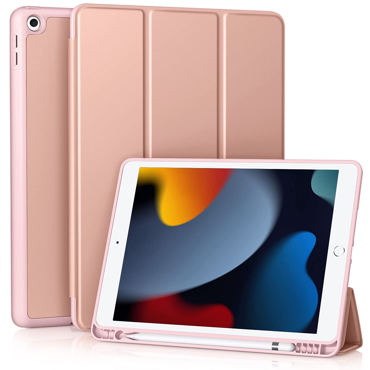 Vobafe Case for iPad 9th 8th 7th Generation 10.2 Inch Case (2021/2020/2019 Model, iPad 9/8/7), Flexible TPU Back Cover, with Pencil Holder, Auto Wake/Sleep, RoseGold