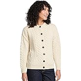 Aran Woollen Mills Achill Women's Irish Cable Knit Aran Cardigan, 100% Merino Wool, Made in Ireland