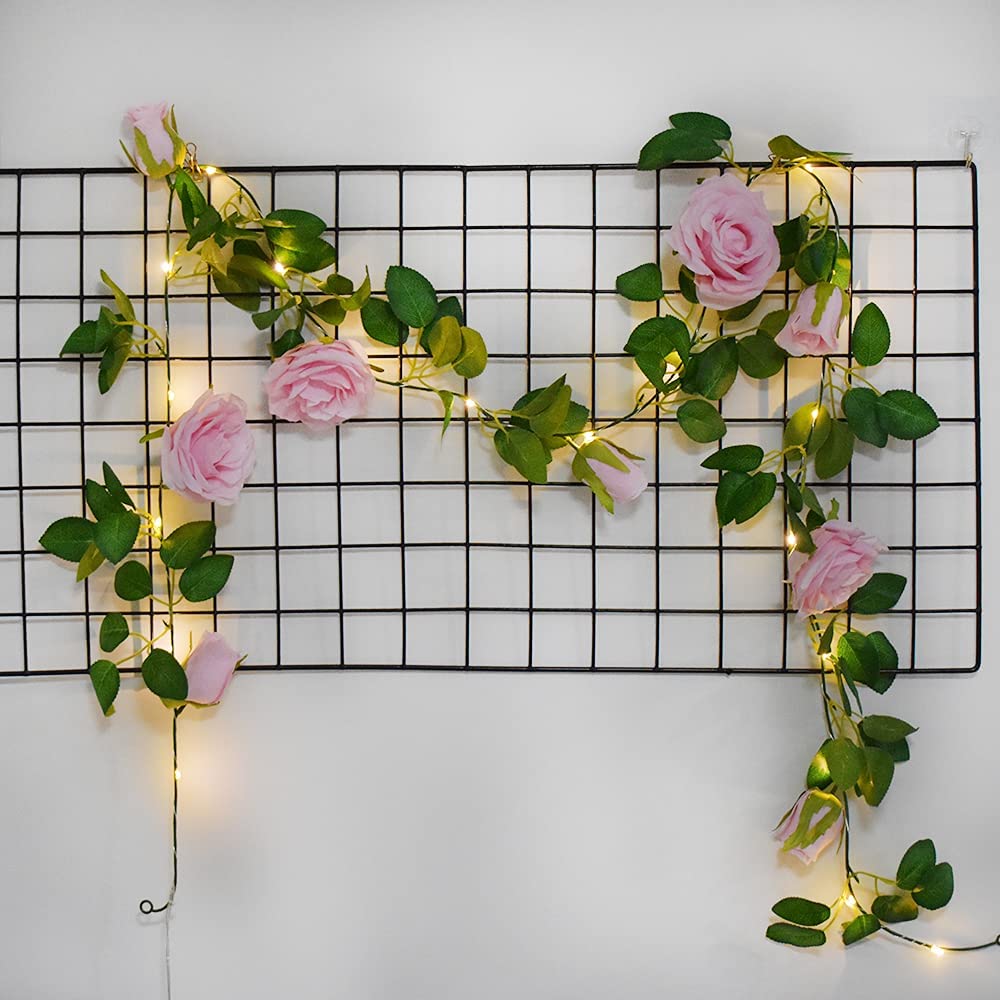 buywin Rose Garland String Lights Artificial Flower Garland with LED Light Strings, Rose Vine Lights Hanging Decor for Wedding Party Bedroom Home Window(Pink) — image 1