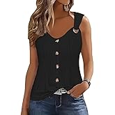 ETCYY Summer Tank Tops for Women 2026 Loose Fit Spring Outfits Lace Striped Tee Button Down Sleeveless T Shirts