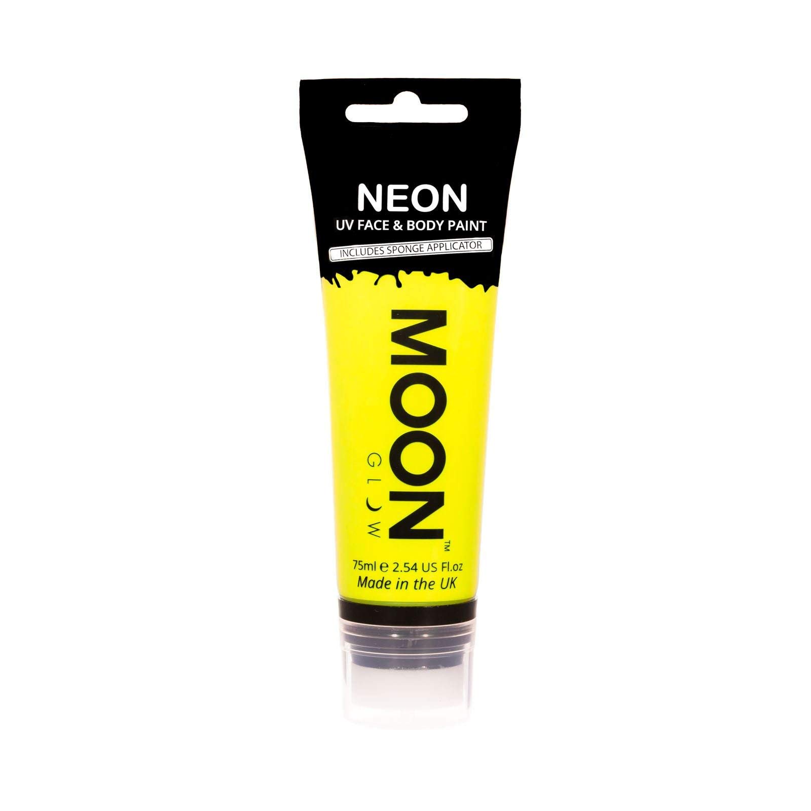 Moon Glow Supersize 75ml Neon UV Face & Body Paint - Intense Yellow - with sponge applicator