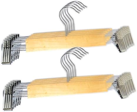 Amazon Co Jp Kuentai ズボンハンガー 木製 本セット 28cm 高級 収納 洗濯 パンツ クリップ ピンチ すべらない ホーム キッチン