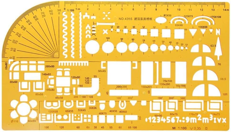 Aeromdale Drawing Template Professional Universal Furniture Construction Architect Drawing Template Stencil Ruler 1:100 Office Objects Present