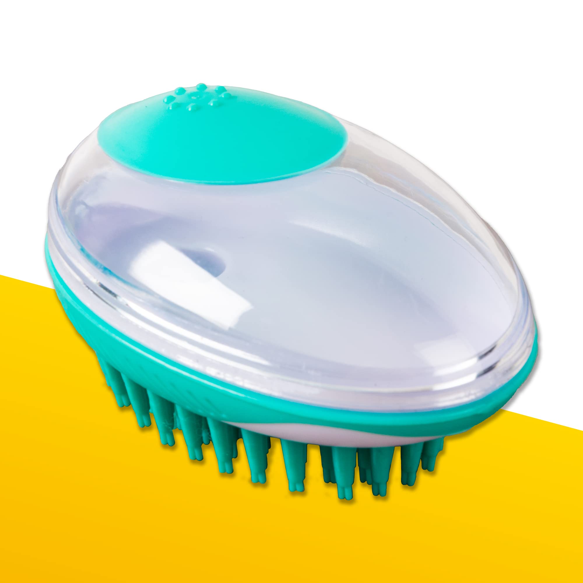 Pawpride Pet Bath Soap Brush 2 in 1 Massage and Soap Dispensing Brush for Easy Dog Washing, Short and Long Hair Dogs, Silicone Bristles to Remove Loose Fur