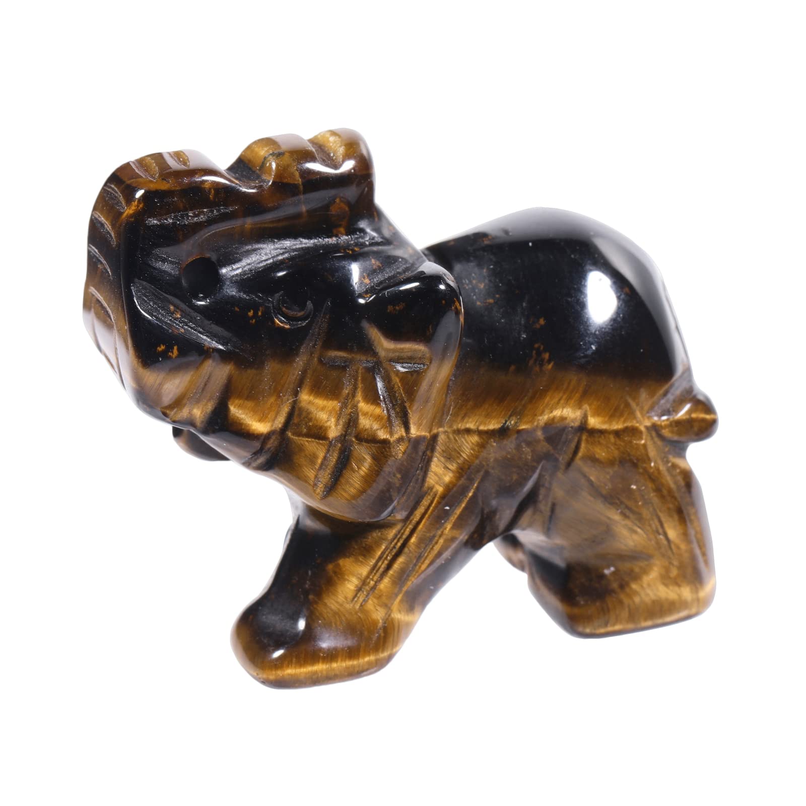 Lovionus89 Small Handcarved Elephant Crystal Statue, Home Office Guardian Animal Sculpture Decor 1.5 Inches,Tiger's Eye