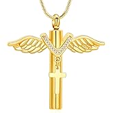 Rstnxnnl Cross Cremation Jewelry Urn Necklaces Cross Angel Wings Urn Necklaces for Ashes Memorial Keepsake Pendant for Women Men Gifts With Funnel Kit & Bag