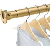 Closet Rod, 17-54" Stepless Adjustable Closet Rod for Hanging Clothes, Gold | 1.3in Heavy Duty Metal Closet Rod Supports Up To 66 lb And Secures With U Brackets for Wardrobes Closet Laundry RV