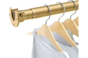 RUIONY Closet Rods for Hanging Clothes, 17 to 54 Inch Heavy Duty Stepless Adjustable Closet Hanging Rod, 1.3 Inch Diameter Metal Closet Rod for Wardrobes Laundry Bedroom RV, Gold