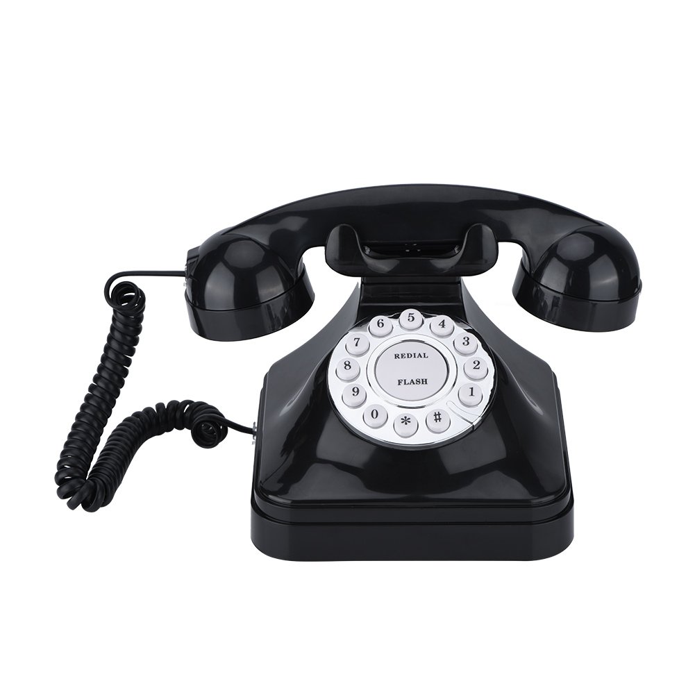 Vintage Wire Corded Landline Phone, Black Multi Function Plastic Home Telephone Retro Phone for Home/Office.