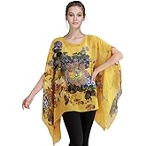 Max Hsuan Women's Loose Solid Sheer Chiffon Caftan Poncho Batwing Tunic Top Blouse Summer Oversized Shirts