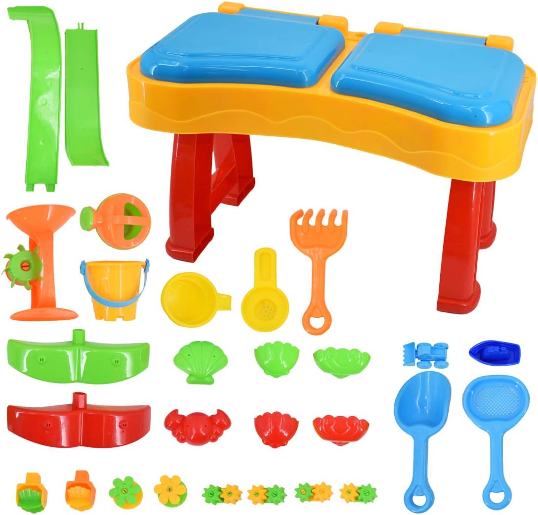 deAO Sand and Water Table Water Fall and Sand Fall (XL) Double Compartment Includes Lots of