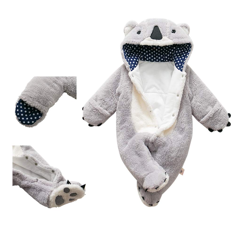 mikistory Infant Romper Newborn Unisex Costume for Baby Newborn Outfit Hoodie Winter Baby Outfits Bodysuits Grey Koala 3-6Months