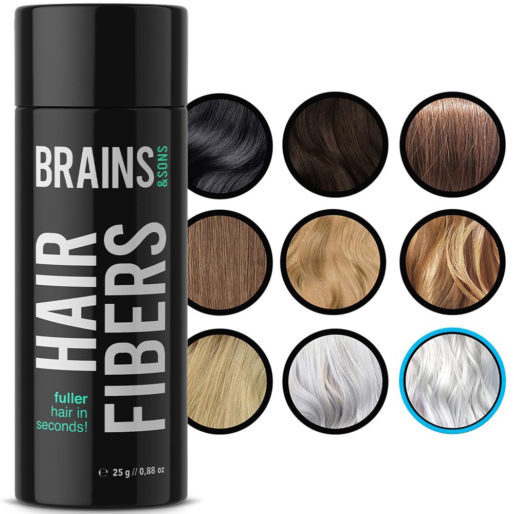 Brains & Son Hair Fiber - Premium Hair Thickener – Immediately Conceals Receding Hairlines, Hair Loss, Balding Areas and Thinning Hair – Undetectable Keratin Fibers - Hair Powder | 25g (WHITE)