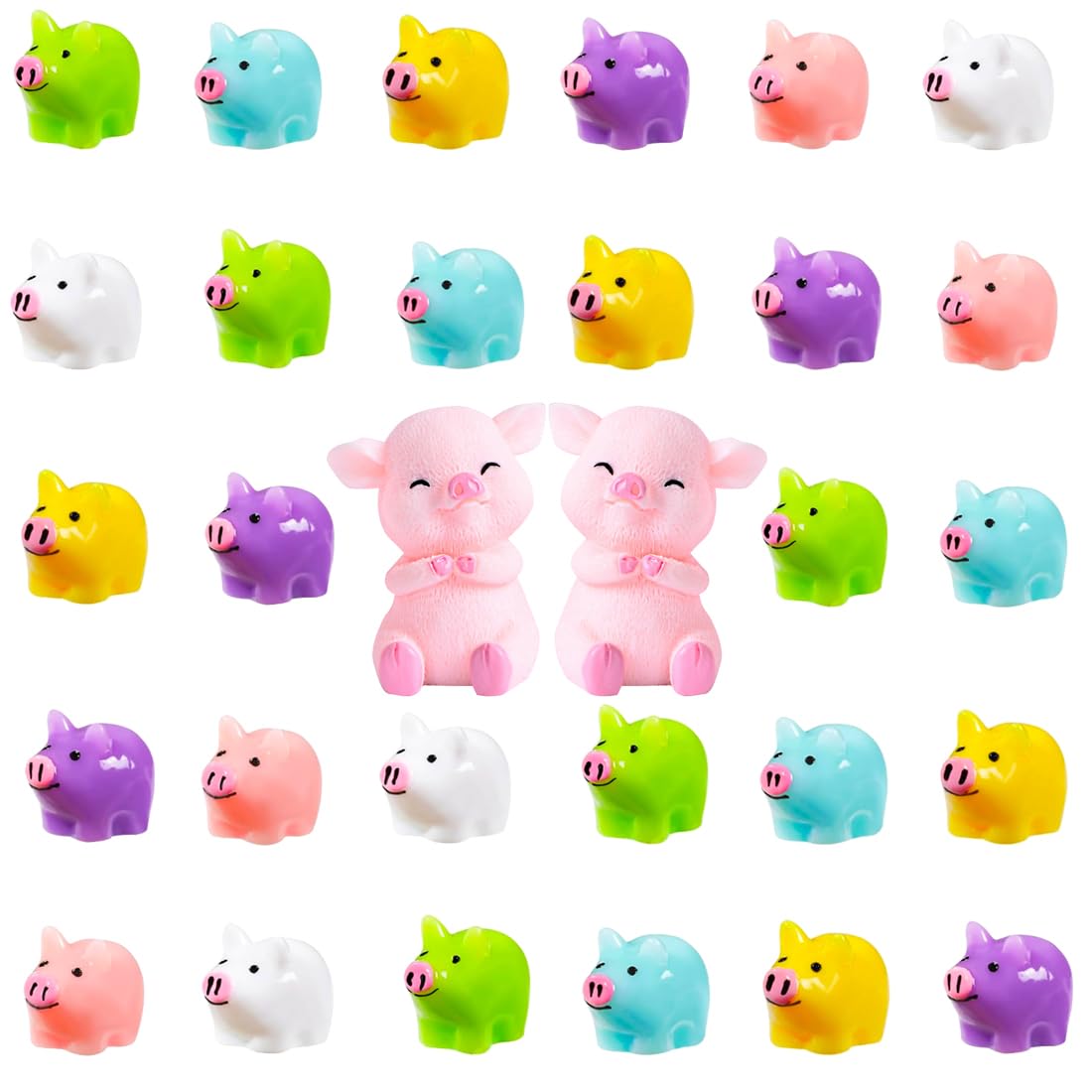 Purple Star Mini Pigs 30 Pack Tiny Pigs Little Pig Miniature Pig Mini Resin Animals Figures Small Plastic Figurines Fairy Garden Toy Dollhouse Accessories Micro Decor Gifts Pink
