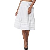 BEAUZSUZSANA White Midi Skirt for Women 100% Cotton Peasant A Line Flowy Swing Lace Skirt No Lining