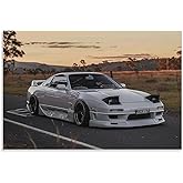 FeoYoed Wall Art Posters White Jdm Car 240sx Jump Light Classic Modern Aesthetic Decor Prints for Bedroom Living Room Office with Premium Fade Resistant Canvas 12x18inch(30x45cm)